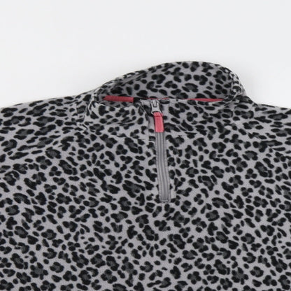 M Collection Womens Grey Animal Print  Henley Sweatshirt Size L