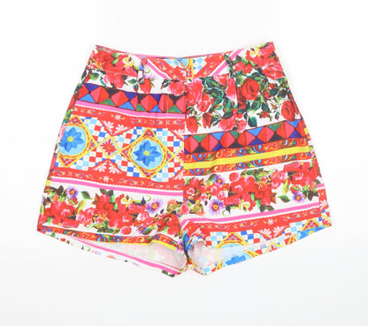 PRETTYLITTLETHING Womens Multicoloured Floral  Hot Pants Shorts Size 8