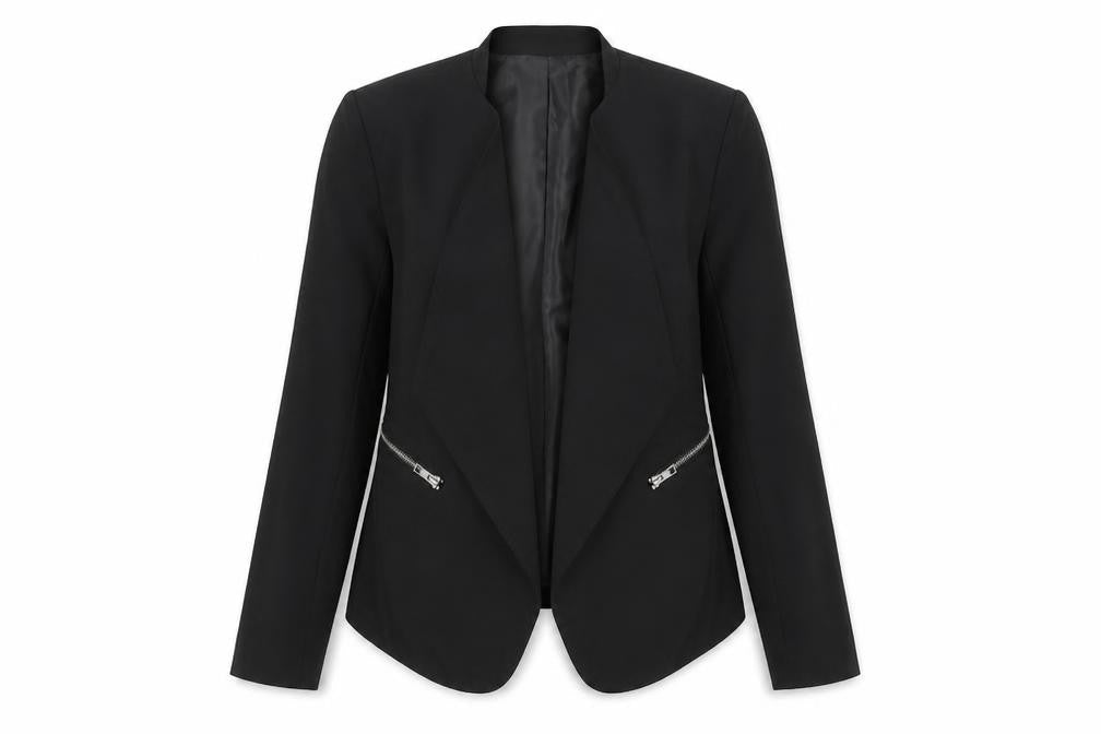 Front view of DIFFUSE women’s black jacket blazer, size UK 8