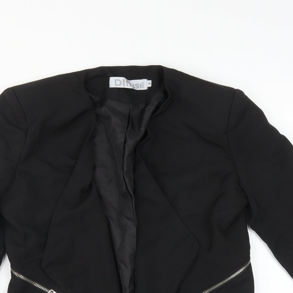 Close-up detail of DIFFUSE women’s black jacket blazer, size UK 8