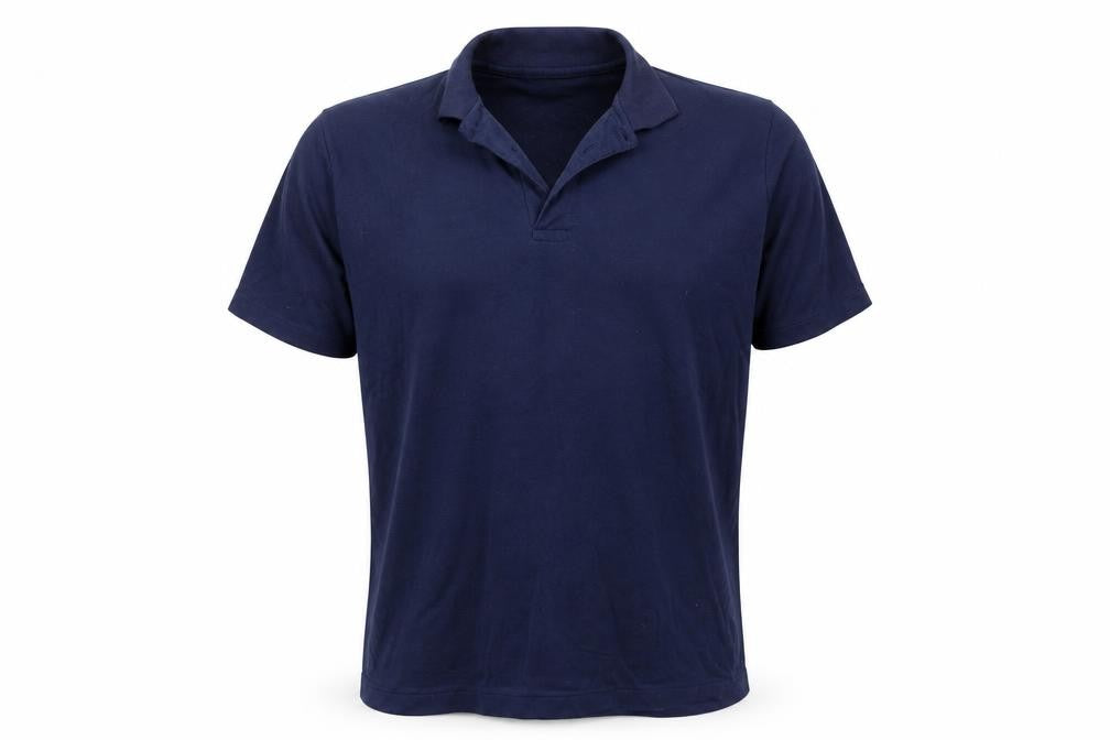 Front view of CLASSIC STYLE men’s blue polo, size L