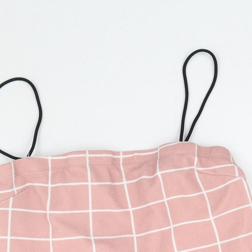 SheIn Womens Pink Plaid  Basic Tank Size L