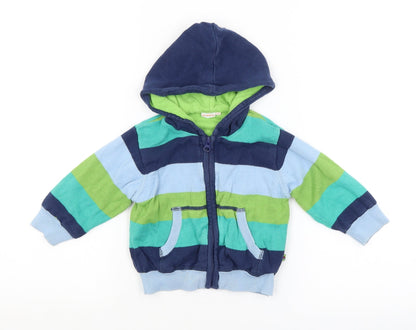 Additional front view of Blue Zoo Baby Blue Striped Basic Jacket Jacket, size 9-12, Months
