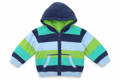 Front view of Blue Zoo Baby Blue Striped Basic Jacket Jacket, size 9-12, Months