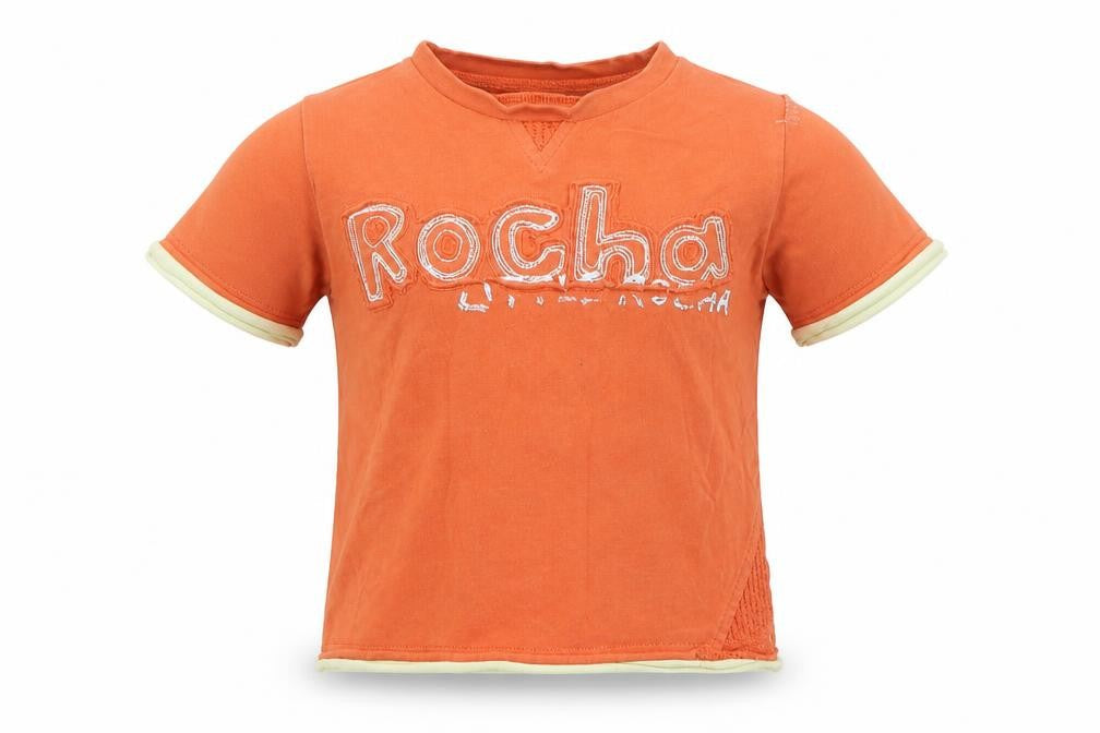 Front view of Rocha Little Rocha Baby Orange Basic T-Shirt, size 12-18, Months