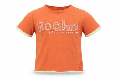 Front view of Rocha Little Rocha Baby Orange Basic T-Shirt, size 12-18, Months