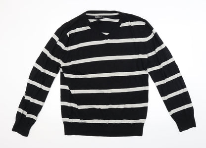 PHILLIP RUSSEL Mens Black Striped  Pullover Jumper Size 2XL