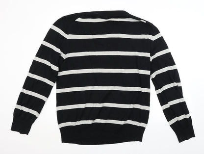 PHILLIP RUSSEL Mens Black Striped  Pullover Jumper Size 2XL