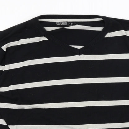 PHILLIP RUSSEL Mens Black Striped  Pullover Jumper Size 2XL