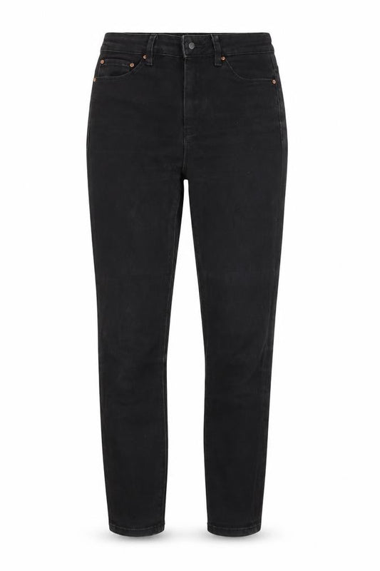Front view of ASOS women’s black skinny jeans, size UK 26, in, 30-inch leg