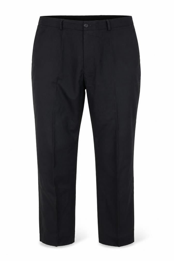 Front view of VESTUS men’s blue trousers, size 38, in, 28-inch leg