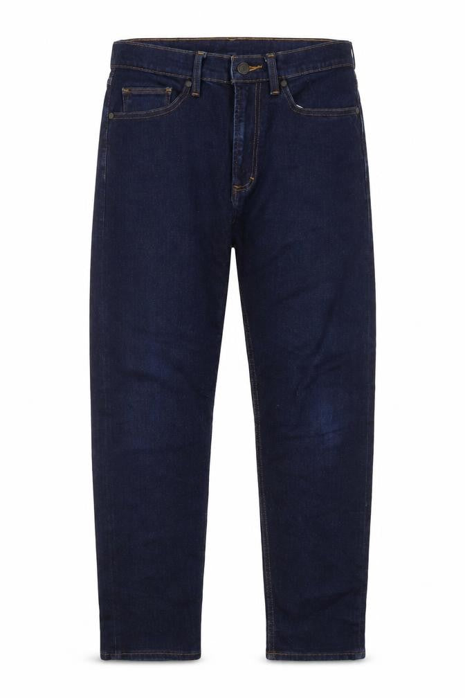 Front view of Marks & Spencer women’s blue tapered jeans, size UK 32, in, 29-inch leg