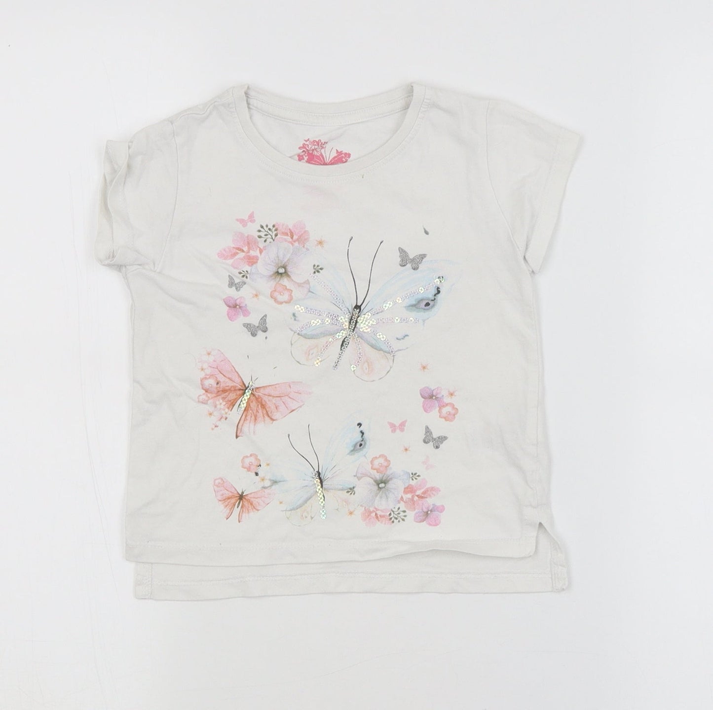 Young Dimension Girls White Animal Print  Basic T-Shirt Size 4-5 Years