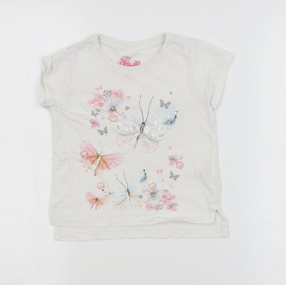 Young Dimension Girls White Animal Print  Basic T-Shirt Size 4-5 Years