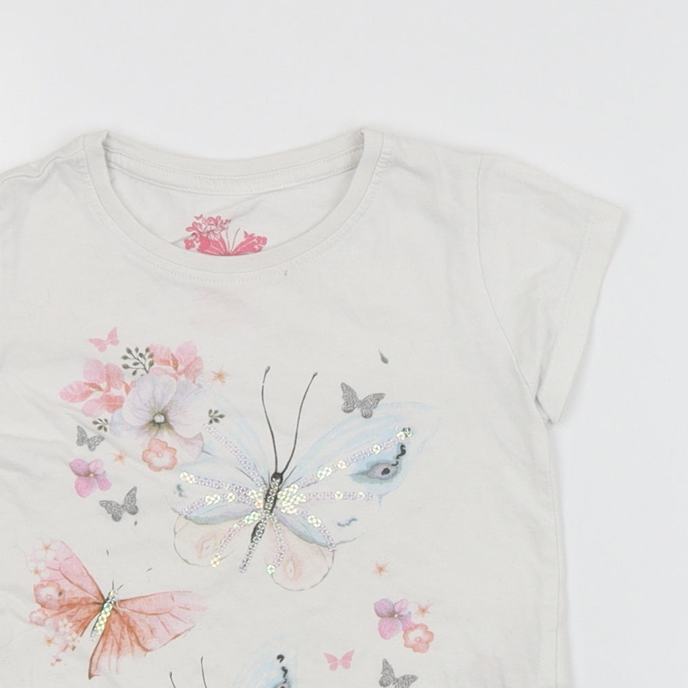 Young Dimension Girls White Animal Print  Basic T-Shirt Size 4-5 Years