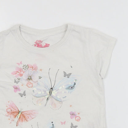 Young Dimension Girls White Animal Print  Basic T-Shirt Size 4-5 Years