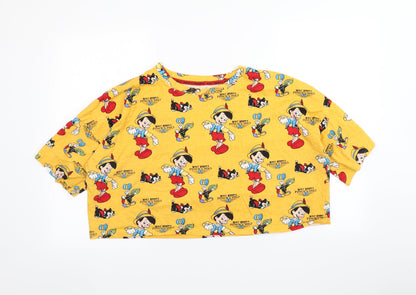 Primark Womens Yellow   Cropped T-Shirt Size L  - Pinnochio