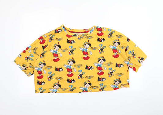 Primark Womens Yellow   Cropped T-Shirt Size L  - Pinnochio