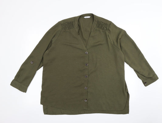 Womens UK Size 16 Matalan Green Basic Button-Up