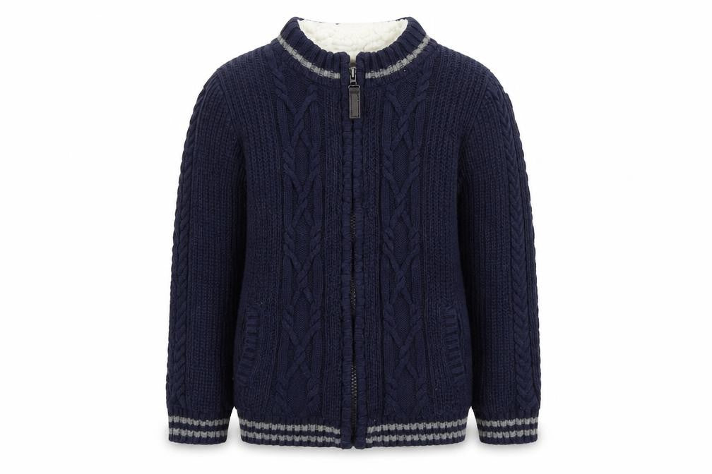 Front view of E of M boys’ blue full zip sweatshirt, size 5-6, years
