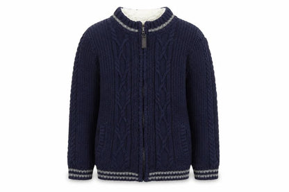 Front view of E of M boys’ blue full zip sweatshirt, size 5-6, years