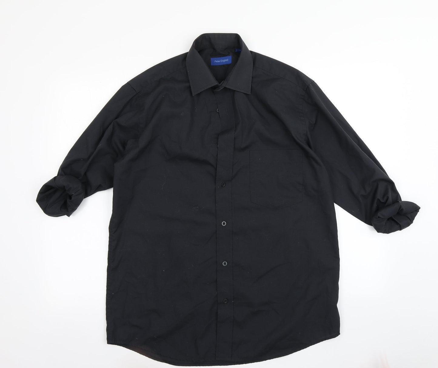 Mens UK Size 15.5 Peter England Black  Button-Up Long Sleeve Casual Shirt