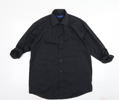Mens UK Size 15.5 Peter England Black  Button-Up Long Sleeve Casual Shirt
