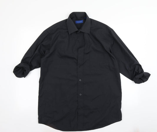 Mens UK Size 15.5 Peter England Black  Button-Up Long Sleeve Casual Shirt