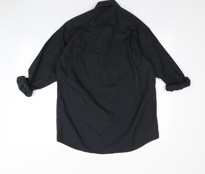 Mens UK Size 15.5 Peter England Black  Button-Up Long Sleeve Casual Shirt