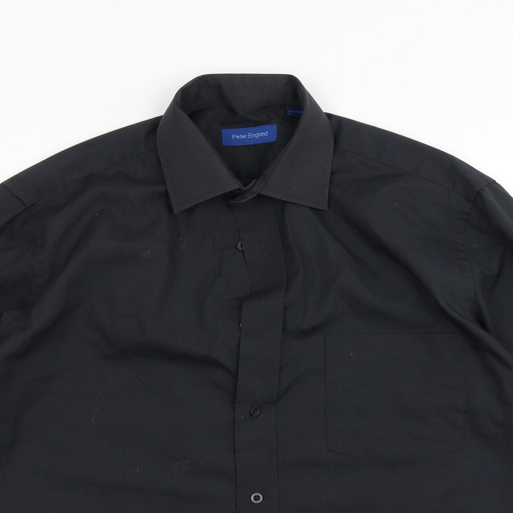 Mens UK Size 15.5 Peter England Black  Button-Up Long Sleeve Casual Shirt