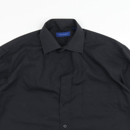 Mens UK Size 15.5 Peter England Black  Button-Up Long Sleeve Casual Shirt