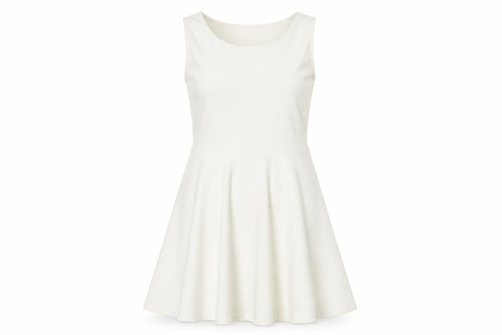 Front view of CAT women’s white a-line, size UK 12