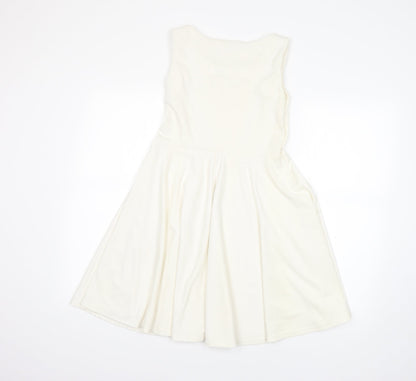 Back view of CAT women’s white a-line, size UK 12