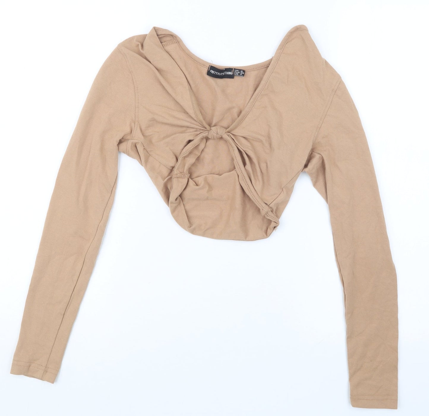 Womens UK Size 8 PRETTYLITTLETHING Beige Cropped T-Shirt