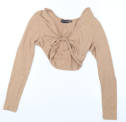 Womens UK Size 8 PRETTYLITTLETHING Beige Cropped T-Shirt