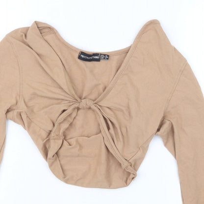 Womens UK Size 8 PRETTYLITTLETHING Beige Cropped T-Shirt