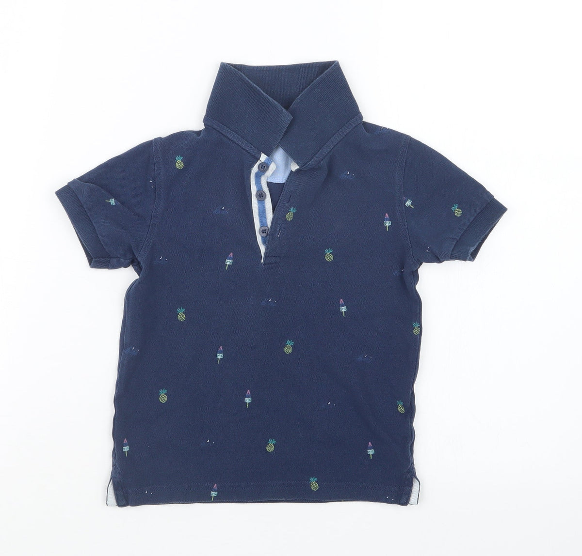 Additional front view of Marks & Spencer boys’ blue geometric basic polo, size 2-3, years