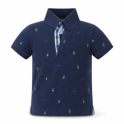 Front view of Marks & Spencer boys’ blue geometric basic polo, size 2-3, years