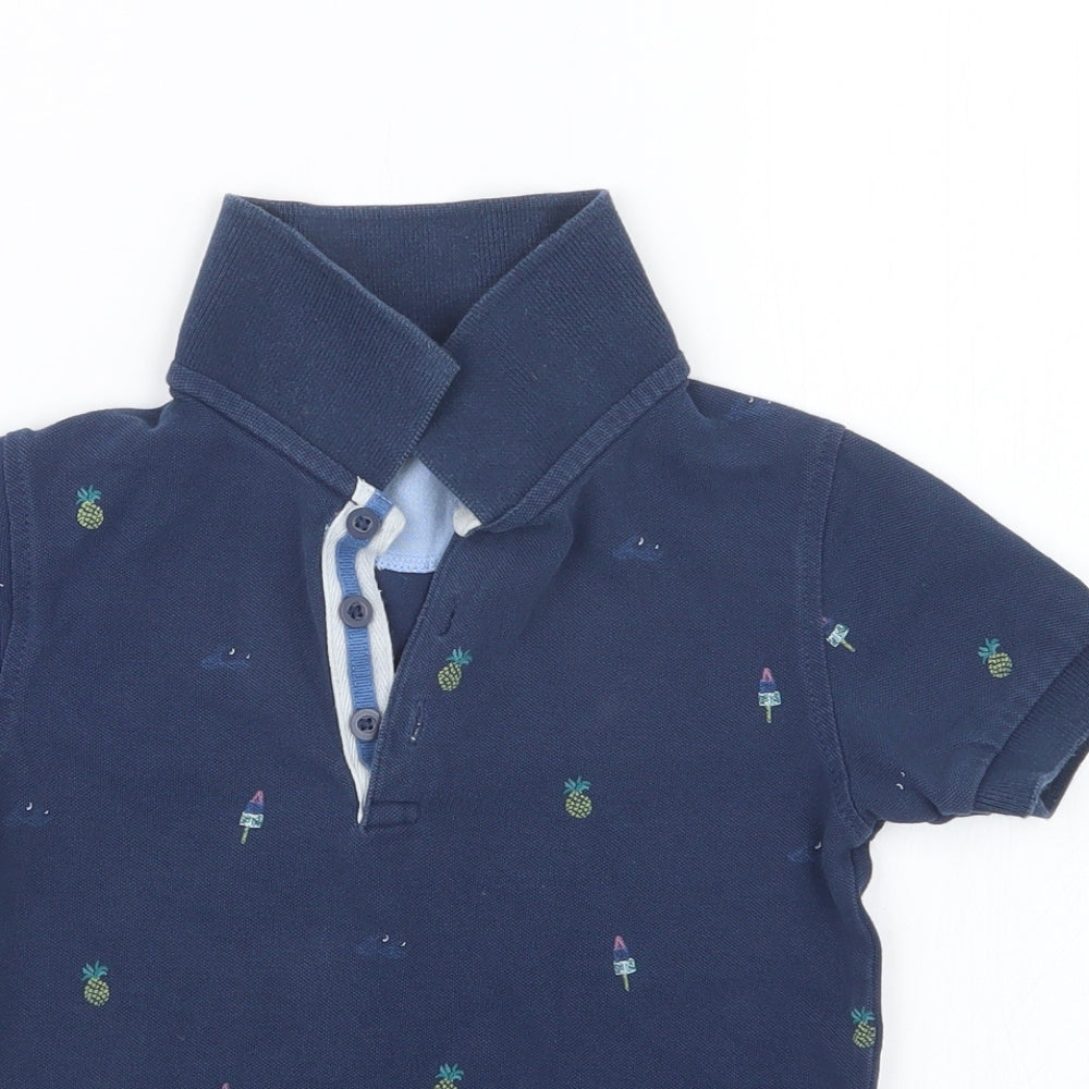 Close-up detail of Marks & Spencer boys’ blue geometric basic polo, size 2-3, years