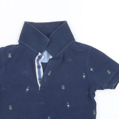 Close-up detail of Marks & Spencer boys’ blue geometric basic polo, size 2-3, years