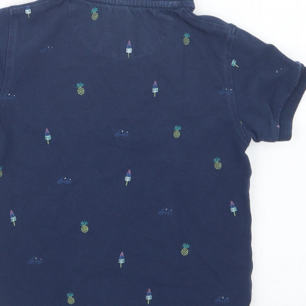 Brand and care label for Marks & Spencer boys’ blue geometric basic polo, size 2-3, years