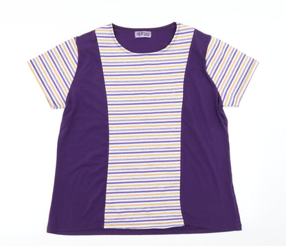 Additional front view of Teo women’s purple striped basic t-shirt, size XL