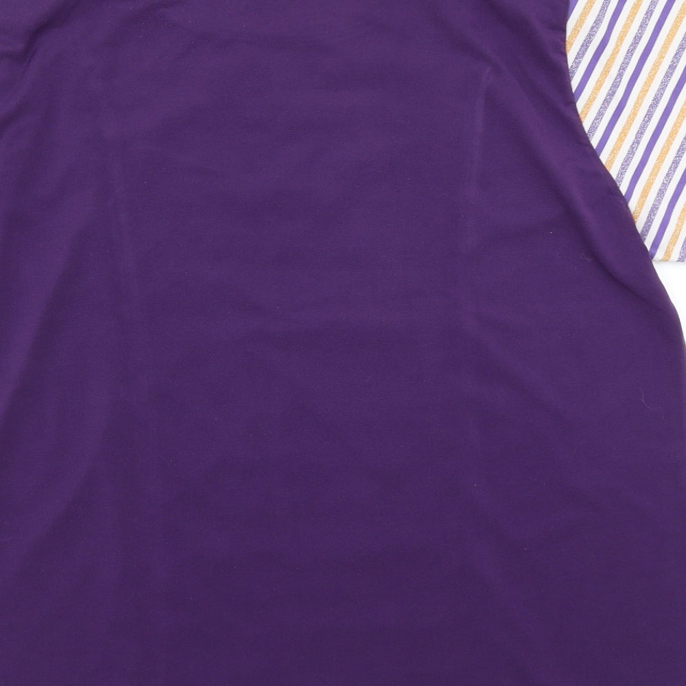 Brand and care label for Teo women’s purple striped basic t-shirt, size XL