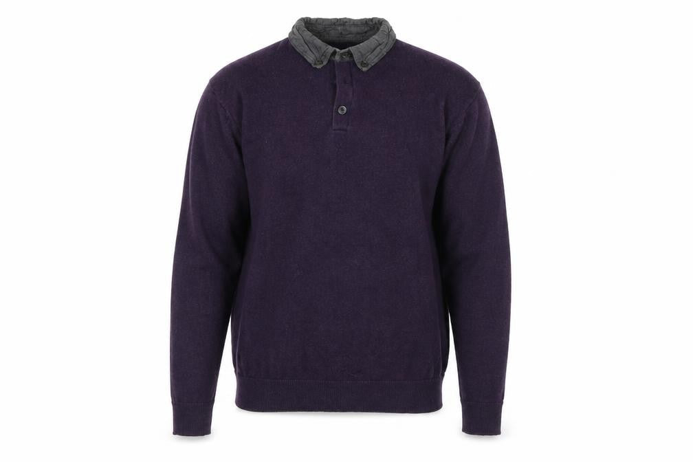 Front view of ACW85 men’s purple knit polo, size S