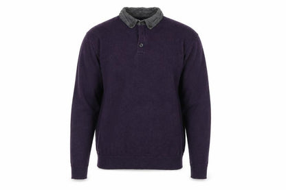 Front view of ACW85 men’s purple knit polo, size S