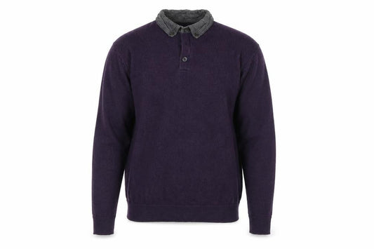 Front view of ACW85 men’s purple knit polo, size S