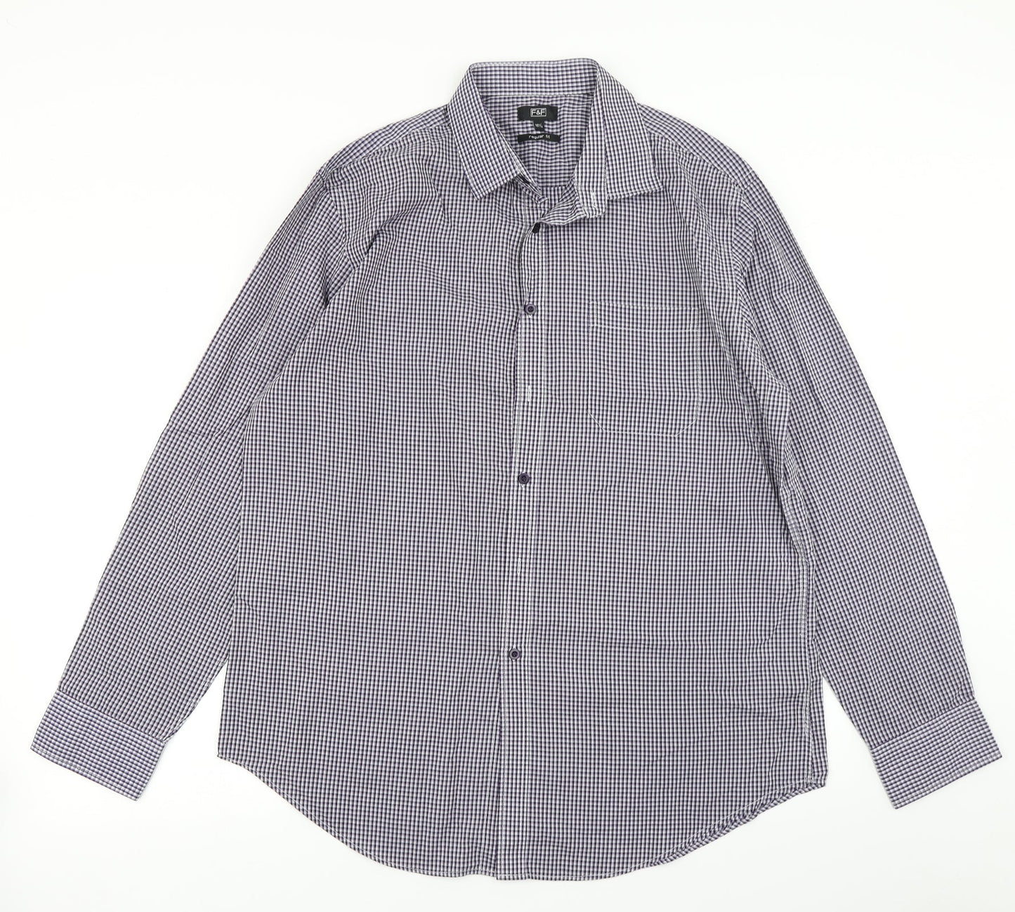 F&F Mens Purple Plaid   Button-Up Size 16.5