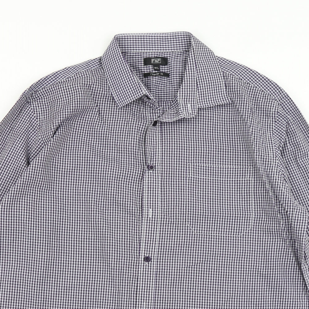F&F Mens Purple Plaid   Button-Up Size 16.5