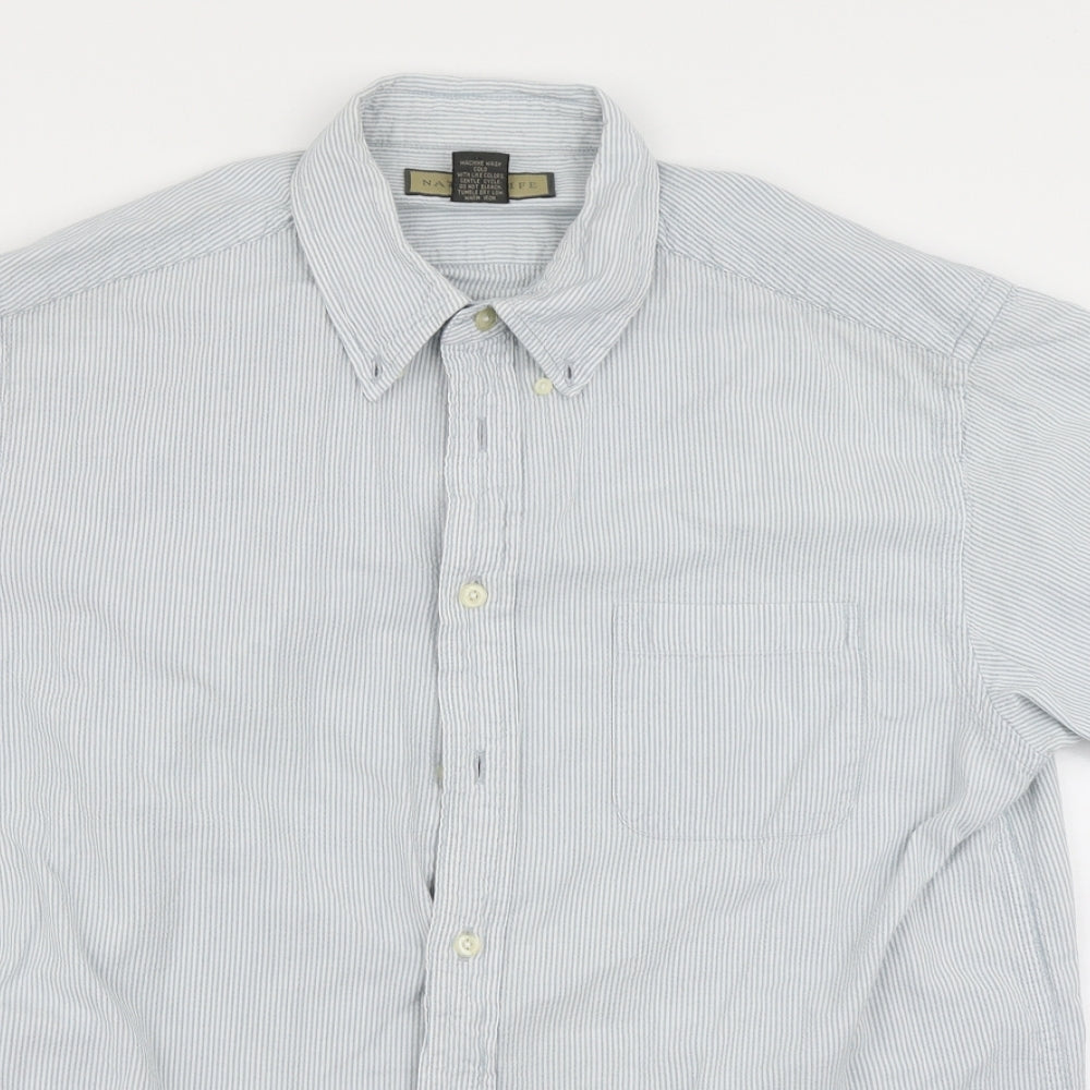 Mens UK Size L Naturalife Blue  Button-Up Short Sleeve Casual Shirt
