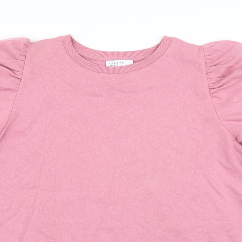 Close-up detail of Papaya women’s pink pullover sweatshirt, size UK 14